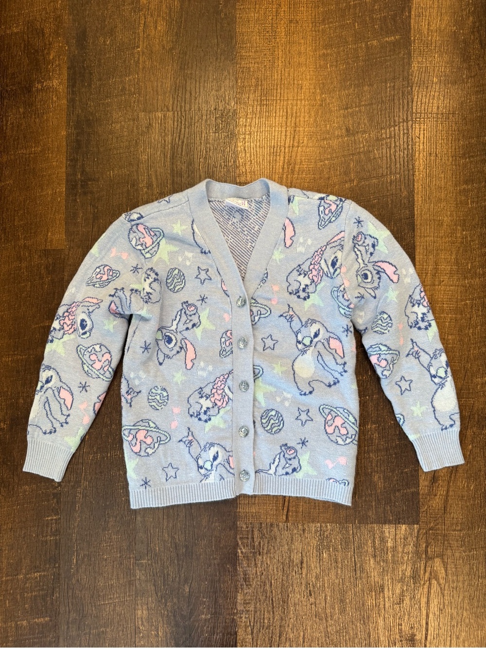 Disney Light Blue Pastel Stitch button down long sleeve Cardigan Sweater